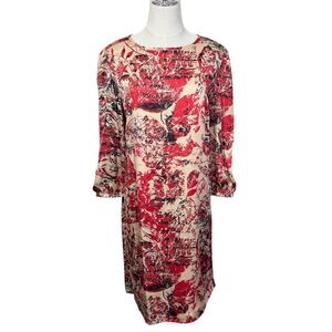 Tahari ASL Floral Print Shift Dress Size 14 3/4 Sleeve Office Maximalist